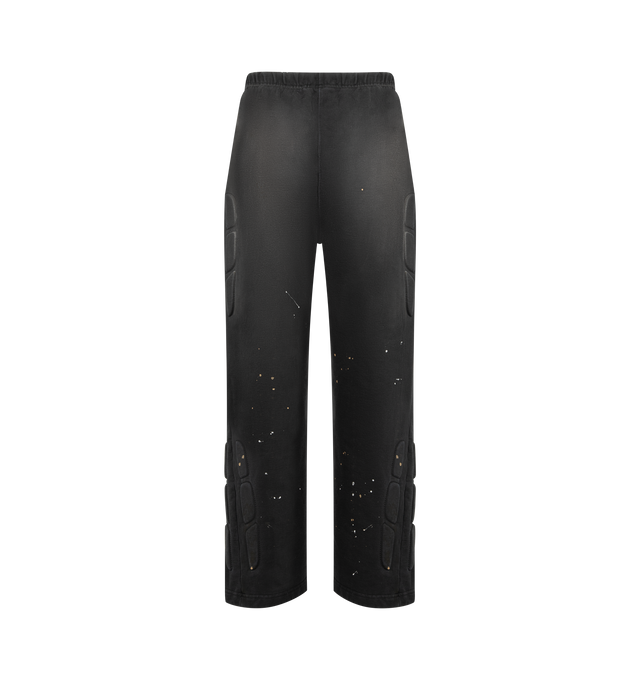 Image 2 of 3 - BLACK - SATOSHI NAKAMOTO Enduro Sweatpant featuring a heavyweight cotton jersey, elasticated waist with drawstring, 3-pocket styling, logo graphic at the front and geometric padded detailing along the outseams. 100% cotton. Made in USA. 