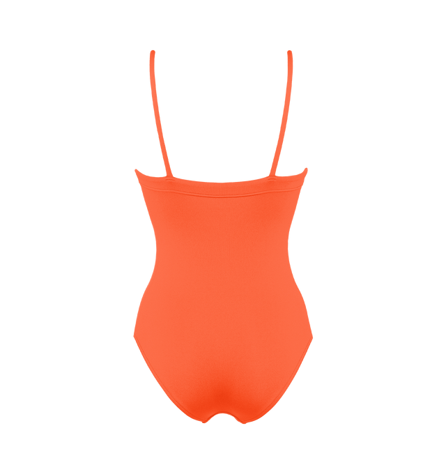 Image 2 of 6 - ORANGE - ERES Aquarelle Tank One-Piece Swimsuit featuring thin straps, wraparound neckline seam and straight back straps. Main: 84% Polyamid, 16% Spandex. Second: 68% Polyamid, 32% Spandex. Made in France.  