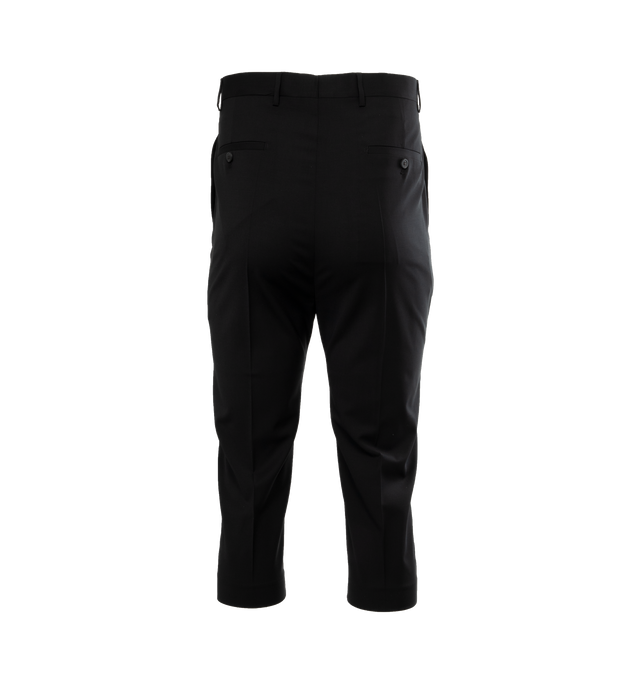 Image 2 of 4 - BLACK - RICK OWENS Astaires Cropped Pants featuring mid calf length, slim fit, classic waistband, concealed button fly, wrap button closure, belt loops, two side slit pockets, two back welt pockets and pressed creases. 100% new wool. Lining: 100% cupro.  