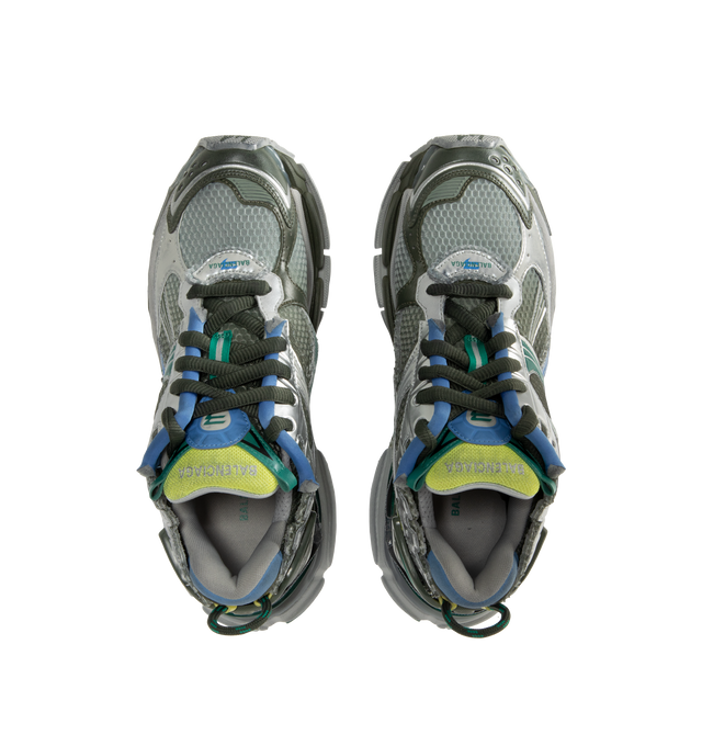 Image 5 of 5 - BLUE - Balenciaga Men's Gradient Runner Sneakers are crafted from polyurethane and polyester and feature a sportswear-inspired silhouette with a deliberately worn-in finish. Designed with printed sizing at the edge of the toe, embossed sizing at the heel, a Runner logo at the exterior, Balenciaga logo embroidery at the tongue, and logo detailing at the back of the heel, this statement sneaker blends performance-inspired design with the house's signature distressed aesthetic. Main Material: Po 