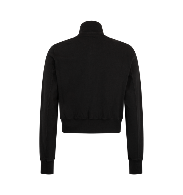 Image 2 of 2 - BLACK - Rick Owens DRKSHDW Men's Rev Track Jacket is crafted from heavyweight compact cotton jersey and features a below-waist silhouette, a funnel neck, level shoulder seams, ribbed cuffs and waistband, and a central zip closure. Designed with front vertical snap-closure pockets and garment-dyed for a soft handfeel, this track-inspired style combines comfort and functionality. Main Material: 100% Cotton.  