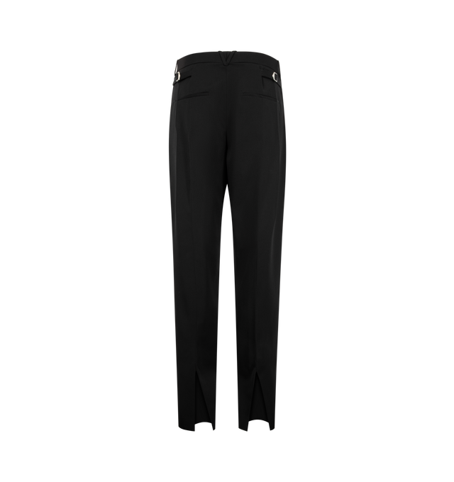 Image 2 of 3 - BLACK - Bottega Veneta Men's Wool Grain De Poudre Pants are crafted from lightweight wool grain de poudre and feature a straight-leg silhouette with a clean tailored finish. Designed with adjustable side buckles, a back slit, and a zip-and-hook closure that enhances both comfort and versatility. Main Material: 100% Wool. Made in Italy. 