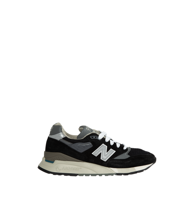 Image 1 of 5 - BLACK - New Balance Made in USA 998 Sneakers featuring ABZORB cushioning for shock absorption, premium pigskin suede and mesh upper construction, in a classic black colorway. Made in USA. 