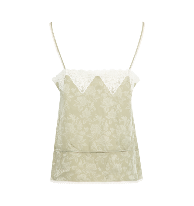 Image 2 of 2 - GREEN - CHLOE Drawstring Camisole Top in silk jacquard & lace featuring lace trims and a drawstring waist finished with gold-tone metal tips. 100% silk. 