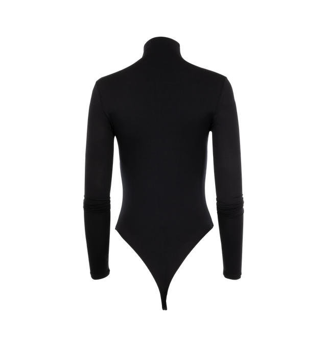 Image 2 of 2 - BLACK - WARDROBE.NYC RHW Long Sleeve Bodysuit is a new essential layering piece cut in a luxurious Italian jersey, featuring a high neck, pintuck detail, and high-cut leg opening with adjustable snap closures. Italian fabric- 84% Polyamide 16% Elastane. Made in Portugal. 