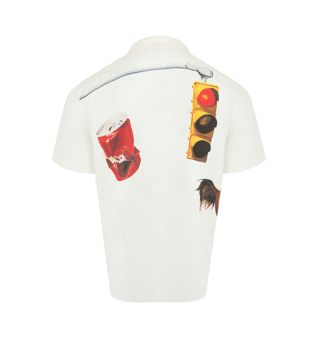 Image 2 of 2 - WHITE - ONE OF THESE DAYS I Never Believed in Much, But I Believe in You Camp Shirt featuring front button closure, single chest pocket, graphics throughout and lightweight linen fabric. 100% tencel. 