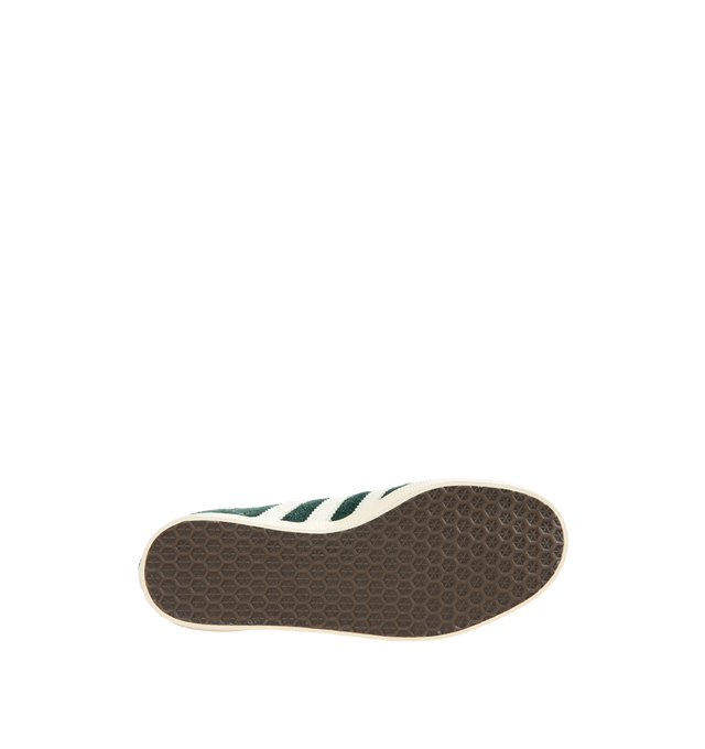 Image 4 of 5 - GREEN - Adidas Classic Suede Gazelle Sneakers are a lace-up style with satin uppers, suede and synthetic overlays, and gum outsoles. Textile linings.  