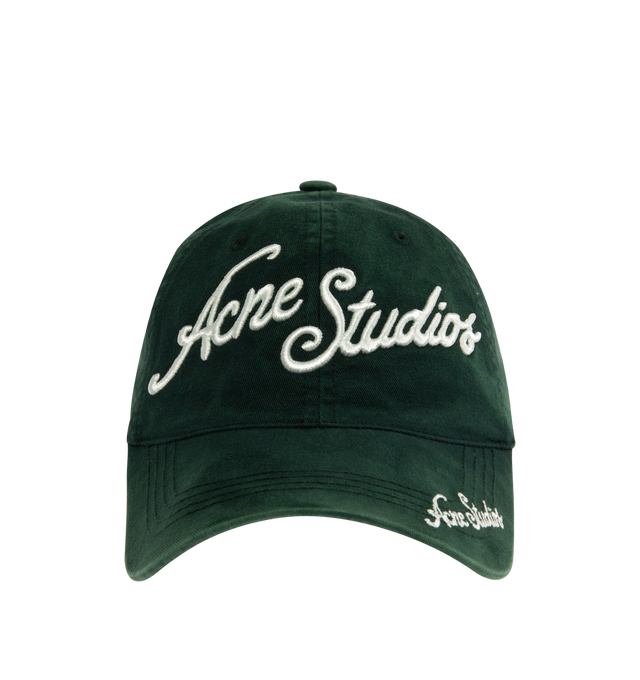 Image 1 of 2 - GREEN - Acne Studios Mens Cap is crafted from cotton. Features embroidered Acne Studios logo, curved brim, and adjustable cap silhouette. Main Material: 100% Cotton. Made in Italy. 