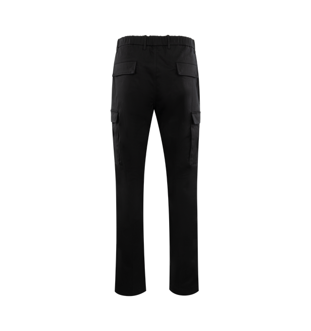 Image 2 of 3 - BLACK - MONCLER Cotton Stretch Cargo Pants featuring zip fly with button closure, belt loops, elasticized back waistband, two side hand pockets, two back patch pockets and two side cargo pockets. 98% cotton, 2% elastane. 