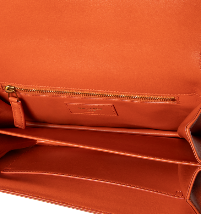 Image 3 of 3 - ORANGE - SAINT LAURENT Le Maillon Satchel in quilted lambskin with front flap featuring a magnetic curb-link chain detail. 9.4 X 5.5 X 2.4 inches. Strap drop: 50cm. 90% lambskin, 10% metal. Made in Italy. 