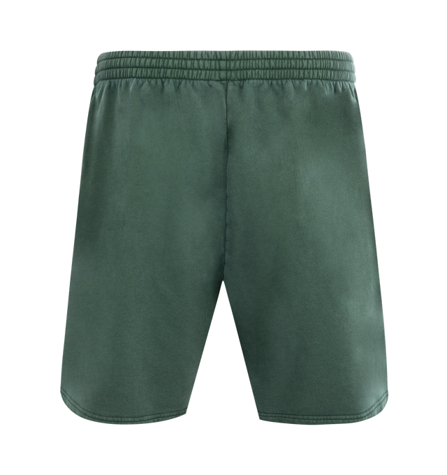 Image 2 of 3 - GREEN - BALENCIAGA Basketball Sweat Shorts featuring dry fleece, elasticated waistband, 2 slash pockets, knee length and Loop Sports Icon artwork embroidered at front. 100% cotton. Made in Portugal. 