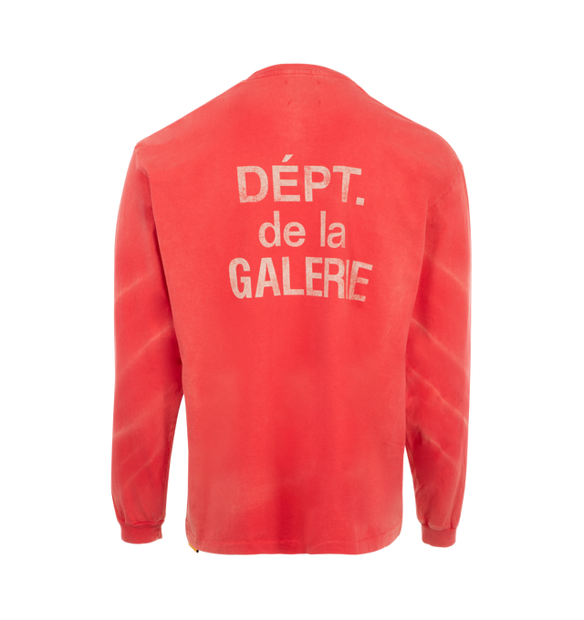 Image 2 of 4 - RED - Gallery Dept. classic long sleeve tee in a boxy and relaxed fit with signature French logo and a vintage, worn look. Made in Los Angeles, CA. Material: 100% Cotton.  