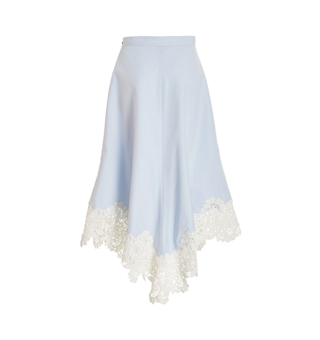 Image 2 of 2 - BLUE - ROSIE ASSOULIN Lace Quartered A-Line Skirt featuring lace trim detailing, high-rise waistband, hem falls below the knee, a-line silhouette and invisible side zipper. 100% cotton. 