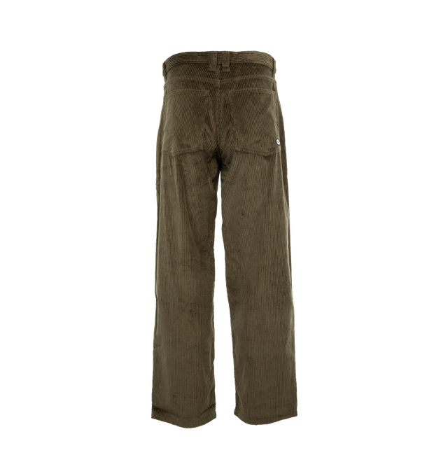 Image 2 of 4 - GREEN - NOAH Wide-Wale Corduroy Jeans featuring 5-pocket style with zip fly, metal shank closure, copper rivets, embroidered patch on back pocket, wide fit and relaxed fit. 100% cotton. Made in Portugal. 