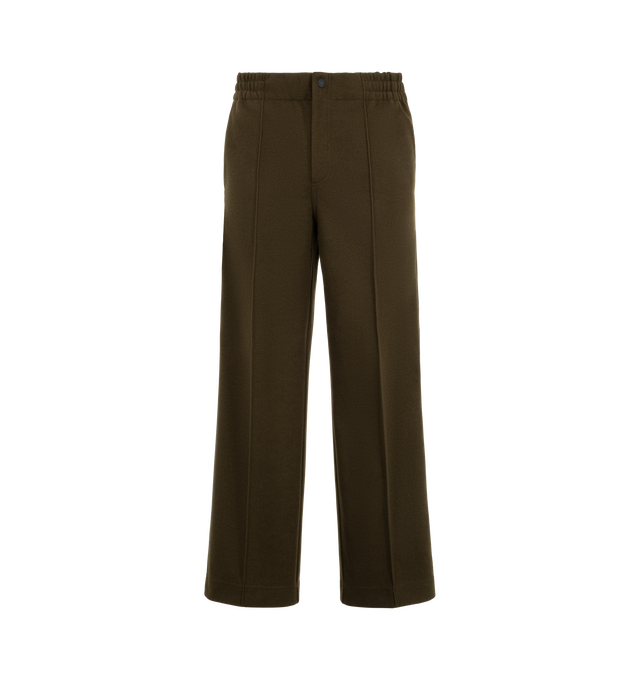 Image 1 of 1 - GREEN - Moncler Grenoble Men's Interlock Sweatpants are crafted from brushed polyester interlock and features an adjustable waistband with drawstring fastening, side pockets, and a back pocket with snap-button closures. Designed for comfort during mountain leisure and everyday wear, this relaxed style is finished with rainwear lining at the waistband, embossed and printed logo detailing, and a signature logo patch. Main Material: 80% Polyester, 10% Acrylic, 10% Viscose/Rayon.  