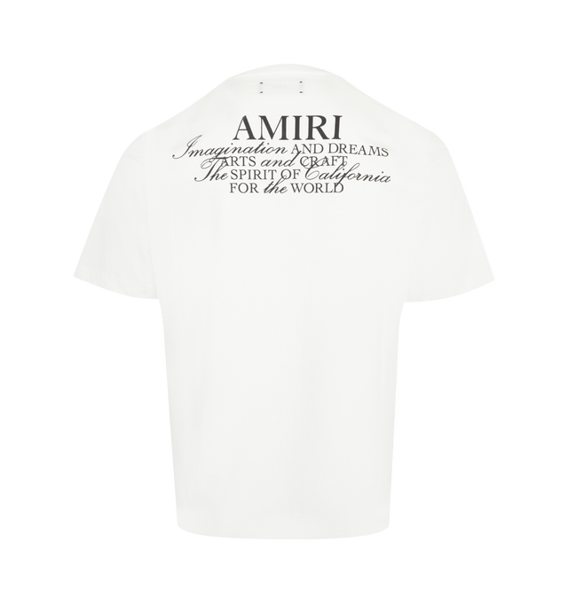 Image 2 of 2 - WHITE - AMIRI Spirit T-Shirt featuring stretch cotton jersey, rib knit crewneck, logo at chest, graphic on back and dropped shoulders. Cotton. Made in Italy. 