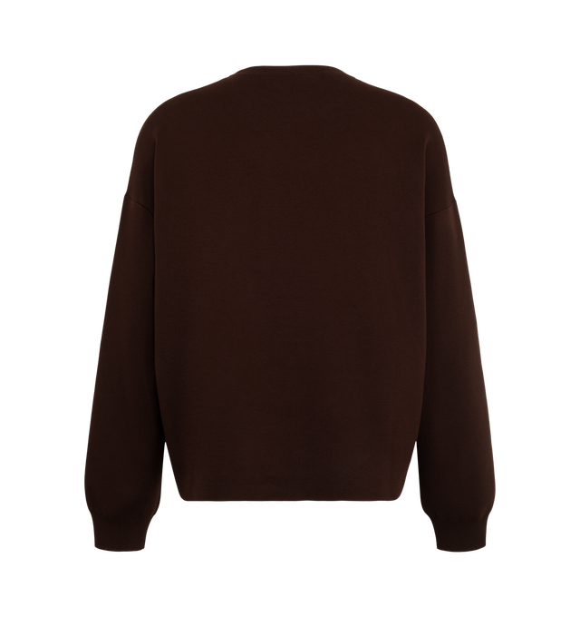 Image 2 of 2 - BROWN - Loewe Men's Anagram Pocket Sweater is crafted from a medium-weight compact cotton-blend double-face knit and features a regular-fit silhouette with a contrasting chest patch pocket. Designed with a round neckline, double-face stitch construction, ribbed collar and cuffs, and a 3D Anagram logo on the chest pocket that highlights the house's signature branding. Main Material: Cotton Blend. Made in Italy. 