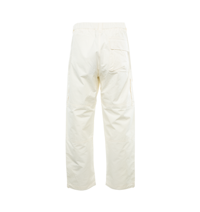 Image 2 of 4 - WHITE - STONE ISLAND Ghost Loose Pant featuring front zipper and button closure, elasticated waistband in back panel, waistband loops, two side slit pockets, flap patch pocket on back, two cargo pockets on front with iconic brand monogram patch applied, monochrome pattern and regular fit. 97% cotton, 3% elastane. Made in Italy. 