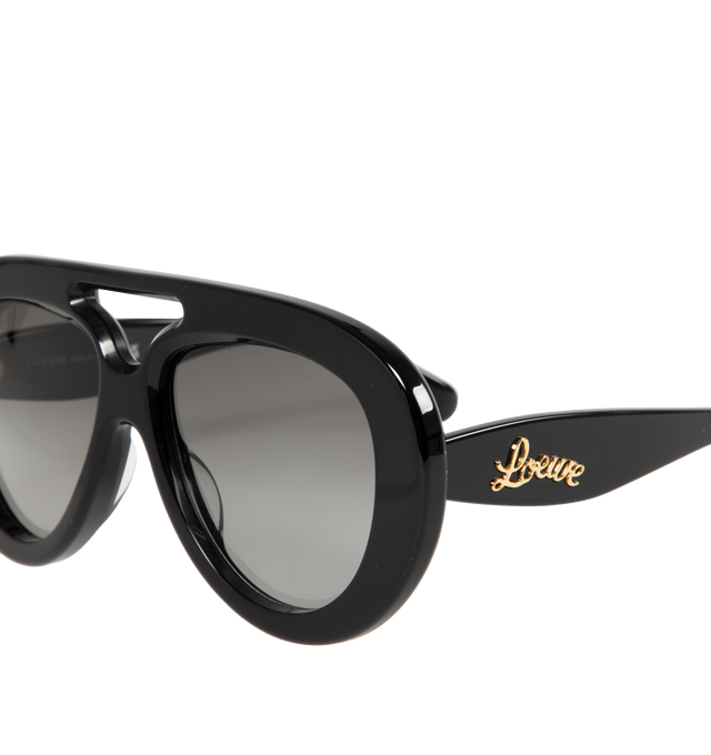 Image 3 of 3 - BLACK - LOEWE Curvy Pilot Acetate Sunglasses featuring bomb acetate, curvy logo on the temples, solid lenses, saddle nose bridge and tapered arms. Acetate. 100% UVA/UVB protection. 