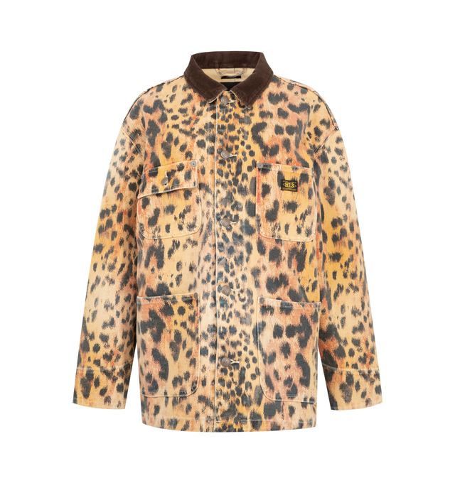 Image 1 of 2 - MULTI - R13 Womens Relaxed Chore Jacket is crafted from Japanese heavy cotton canvas and features a relaxed fit with a blue floral print and paint-splatter detailing. Main Material: 100% Cotton. 