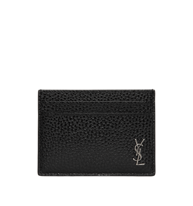 BLACK - SAINT LAURENT Tiny Cassandre Card Case featuring silver toned hardware, five card slots and leather lining. 95% calfskin leather, 5% brass.