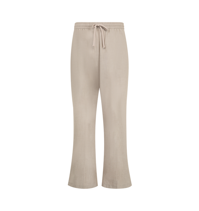Image 1 of 3 - NEUTRAL - Fear of God Essentials Mens Pleat Front Drawstring Pants are crafted from cotton canvas. Feature a relaxed fit with a relaxed leg and seat, front pleats, elasticized waistband with heavyweight drawstring, side-seam pockets, back welt pockets, and an Essentials signature label. Main Material: 100% Cotton Canvas. 