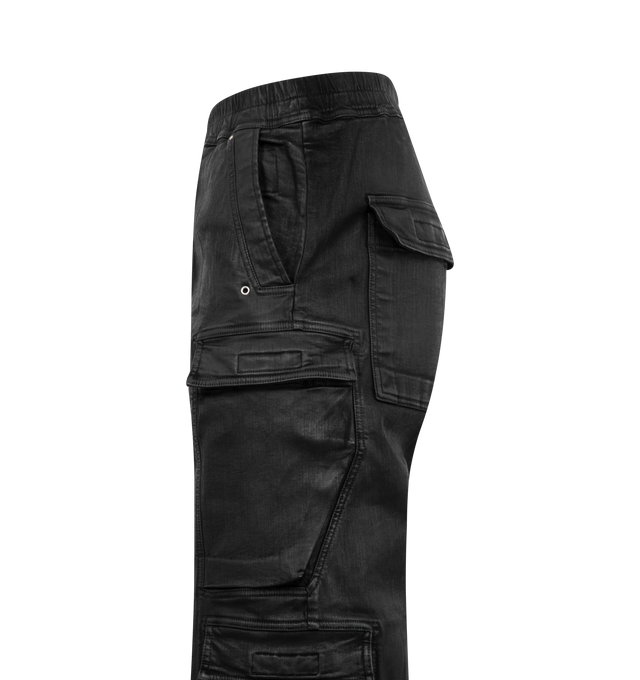 Image 3 of 3 - BLACK - DARK SHADOW Double Cargo Jumbo Bela Pants featuring silvertone hardware, drawstring waistband, four-pocket styling, cargo pockets at outseams, full length, wide legs and exposed zip fly. Nylon/polyamide. 