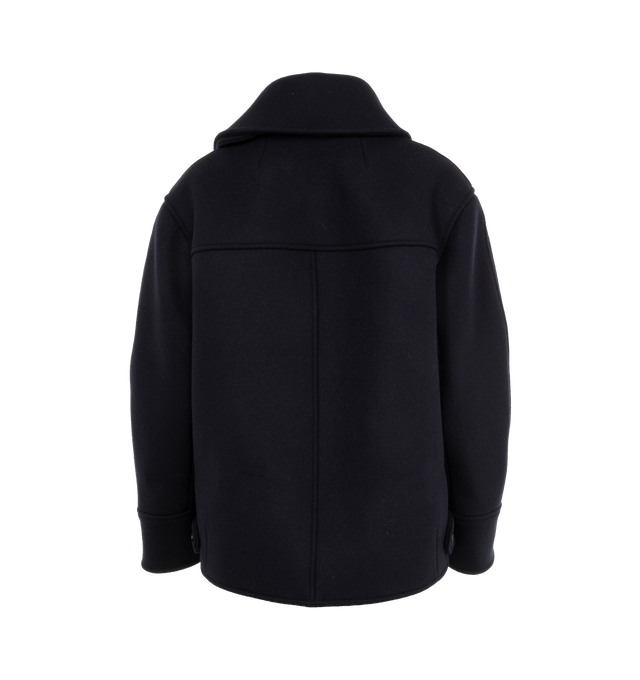 Image 2 of 3 - BLUE - SAINT LAURENT Duffle Coat featuring double-breasted six-button closure, two welt pockets, collar, adjustable button hem and cuffs.  