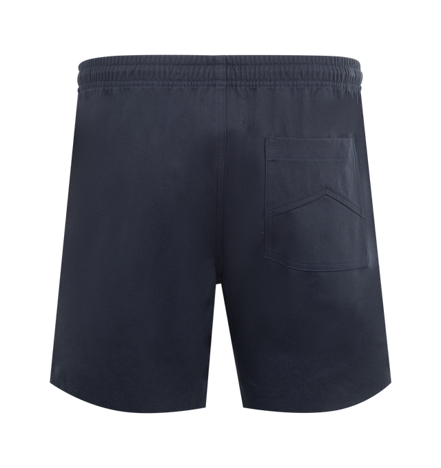 Image 2 of 3 - NAVY - RHUDE Classic Logo Twill Short featuring elastic waist with drawstring, side pockets, back patch pocket and vented hem at seams.  