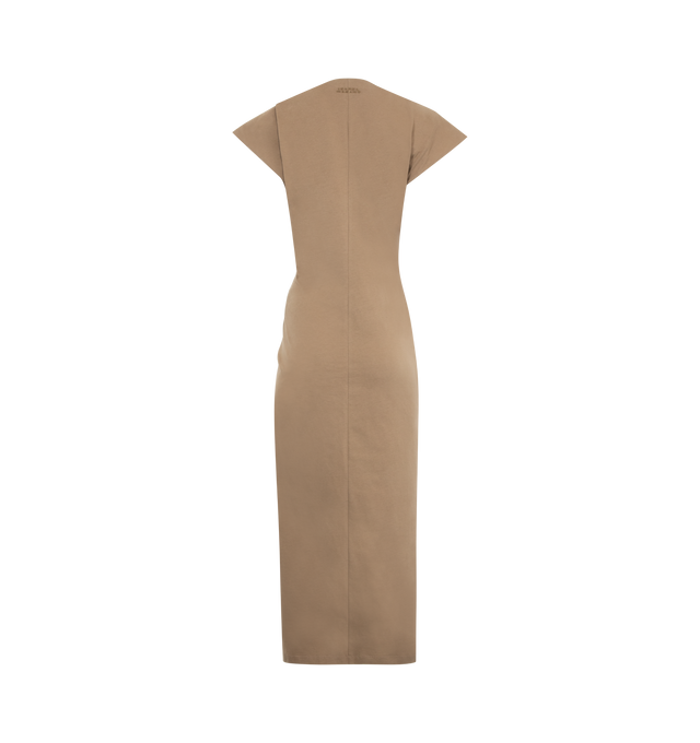 Image 2 of 2 - NEUTRAL - Isabel Marant Nadela Dress has a bateau neckline, cap sleeves, a side slit, and a ruched side waist. 100% cotton. Made in Portugal.  