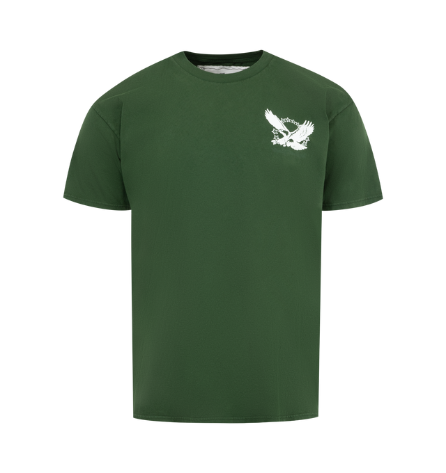 Image 1 of 2 - GREEN - One of These Days Screaming Eagle T-Shirt has a crew neck, a relaxed fit, and a graphic print and logo text at the front and back. 100% cotton.  