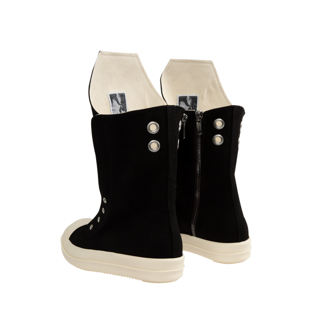 Image 3 of 5 - BLACK - Rick Owens DRKSHDW Boot Sneaks featuring round toe, eyelet embellishment, oversize tongue, internal logo patch, branded insole, calf-length, flat rubber sole and side zip fastening. Outer: 100% fabric. Sole: 100% rubber. 