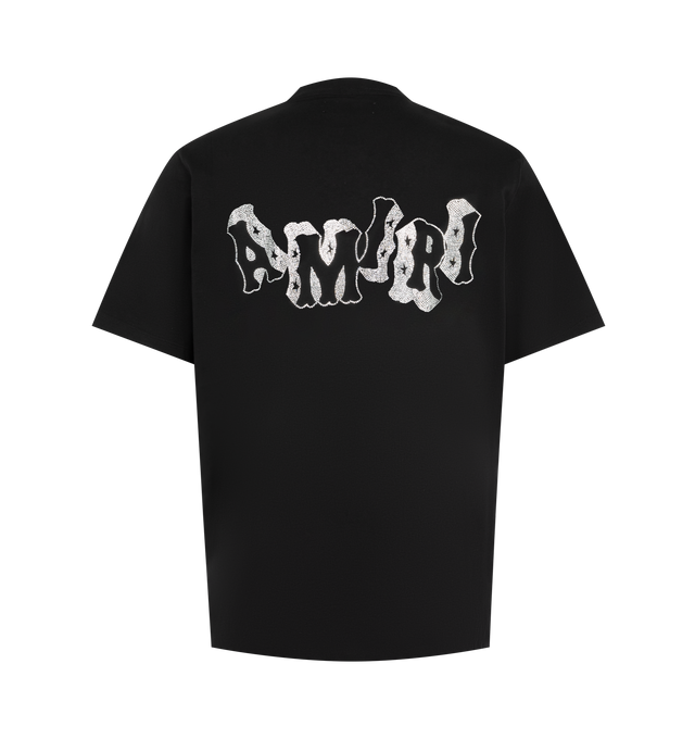 Image 2 of 2 - BLACK - Amiri Men's Block Letter Tee is crafted from soft cotton and features signature block lettering embellished with rhinestones across the front and back for a striking, light-catching finish. Main Material: Cotton. Details: Rhinestone-Embellished Block Lettering at Front and Back. 