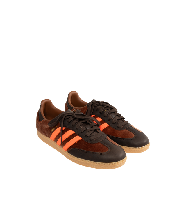 Image 2 of 5 - RED - ADIDAS Samba OG Sneaker featuring a luxe velvet and smooth leather upper, regular fit, lace closure, three stripes, synthetic lining and rubber outsole. 