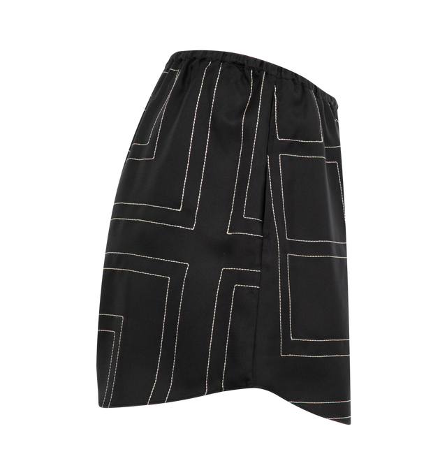 Image 4 of 4 - BLACK - TOTME Monogram Silk PJ Shorts have an elastic waist, all-over monogram print, side pockets, and curved hem. 100% silk.  