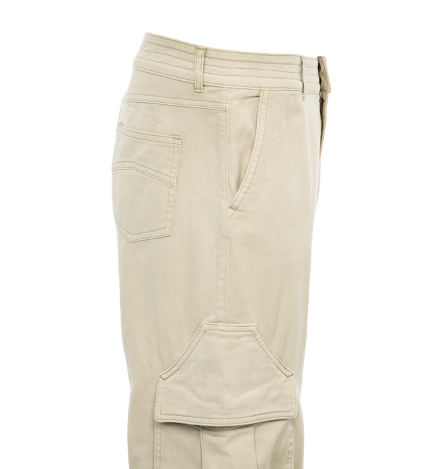 Image 3 of 4 - NEUTRAL - RHUDE Parta Spray Cargo Pants featuring flat front, side seam pockets, side flap patch pockets, back patch pockets and zip fly, hook-and-bar closure. 100% cotton. Made in USA. 