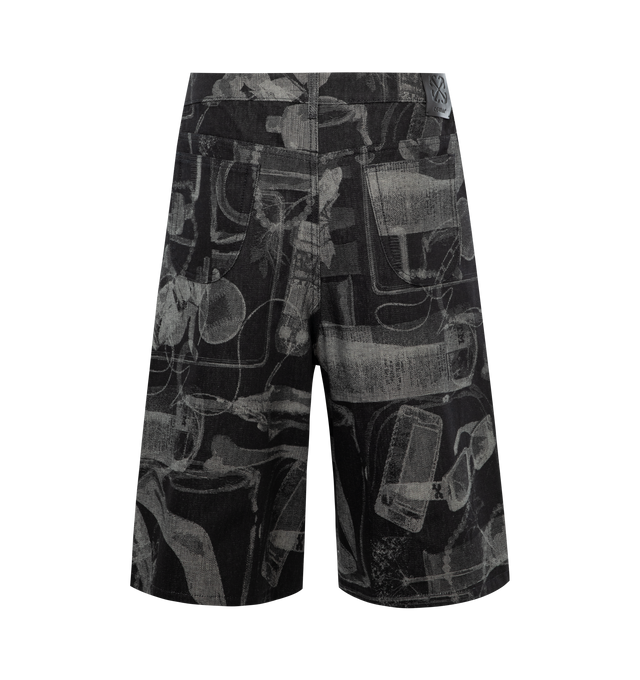 Image 2 of 3 - BLACK - OFF-WHITE X-Ray Denim Jacquard Shorts featuring full jacquard, belt loops, classic five pockets, logo patch to the rear and front button fastening. 100% cotton. 