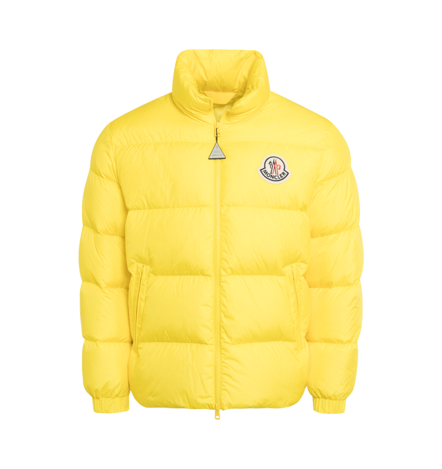 YELLOW - MONCLER CITALA SHORT DOWN JACKET featuring recycled longue saison lining, down-filled, stand collar, zipper closure, zipped pockets, elastic cuffs and hem and felt logo patch. 100% polyamide/nylon. Padding: 90% down, 10% feather.
