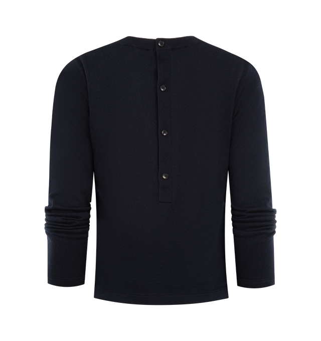 Image 2 of 2 - NAVY - EXTREME CASHMERE Lizzy Sweater featuring long-sleeves, lightweight cotton-cashmere blend, square fit, a back button closure and crew neck. 70% cotton, 30% cashmere. 