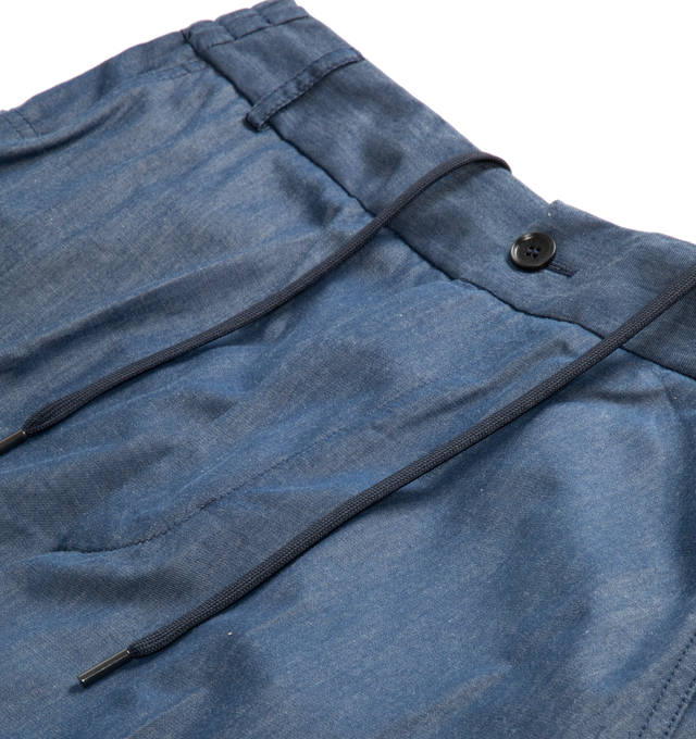 Image 2 of 3 - BLUE - MONCLER Trousers featuring button zip closure, straight leg, elastic waist, side pockets and back flap pockets with snap buttons.  