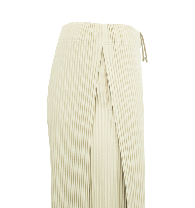 Image 3 of 3 - WHITE - ISSEY MIYAKE MC May Pant featuring elasticized waist, wide leg, pleated design and concealed drawstring. 100% polyester. 