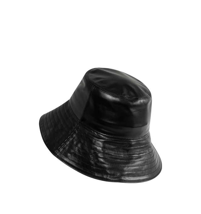 Image 2 of 2 - BLACK - Moncler x EE72 by Edward Enninful Leather Bucket Hat featuring cotton canvas lining and logo patch. 100% cotton. Made in Italy. 