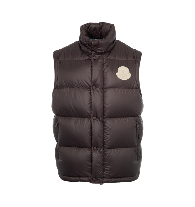 Image 4 of 4 - BROWN - MONCLER Cyclone Jacket featuring down-filled, hood, snap button and zipper closure, pockets with zipper closure, hem with elastic drawstring fastening and logo patch. 100% polyamide/nylon. Padding: 90% down, 10% feather. 