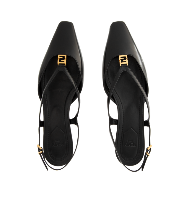 Image 4 of 4 - BLACK - FENDI Fold Slingback Flats featuring square toe, slingback straps, a metal FF detail and gold-finish metalware. 100% calf leather. Made in Italy.  