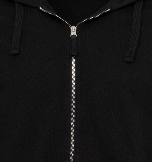 Image 3 of 3 - BLACK - STONE ISLAND Zip Hoodie featuring drawstring at hood, zip closure, rib knit hem and cuffs and detachable logo patch at sleeve. 100% cotton. Made in Turkey. 