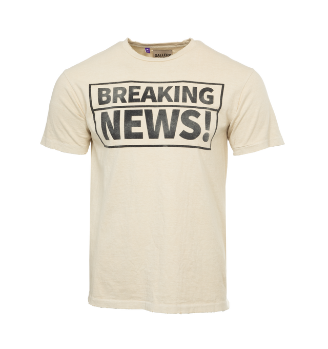 WHITE - GALLERY DEPT. Breaking News Tee featuring boxy fit, crew neckline, short sleeves, straight hem and screen-printed branding. 100% cotton.