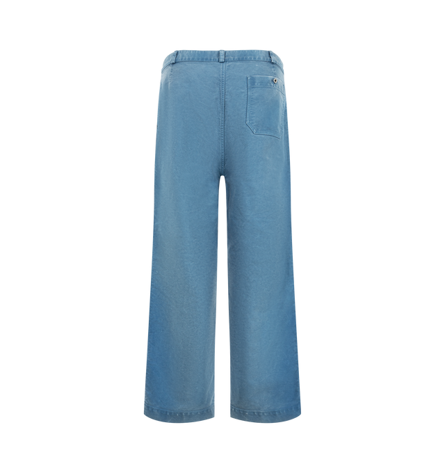 Image 2 of 4 - BLUE - A.Presse Men's Vintage French Work Pants are crafted from indigo-dyed blue cotton and feature a wide-leg workwear silhouette with a vintage-inspired look and texture. Natural variations in the fabric make each piece unique. Main Material: 100% Cotton. Made in Japan. 