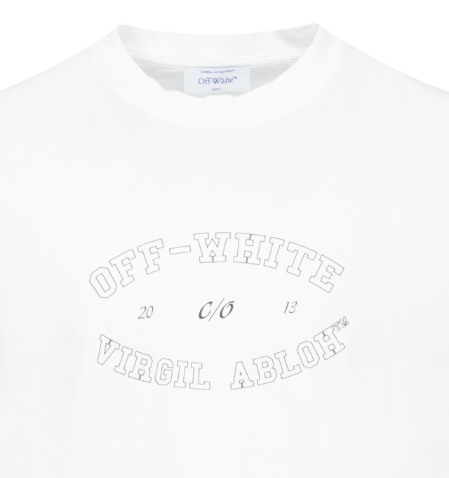 Image 2 of 2 - WHITE - OFF-WHITE College Skate Tee featuring jersey texture crew neck, short sleeves, logo print at the chest, short side slits and straight hem. 100% cotton.  