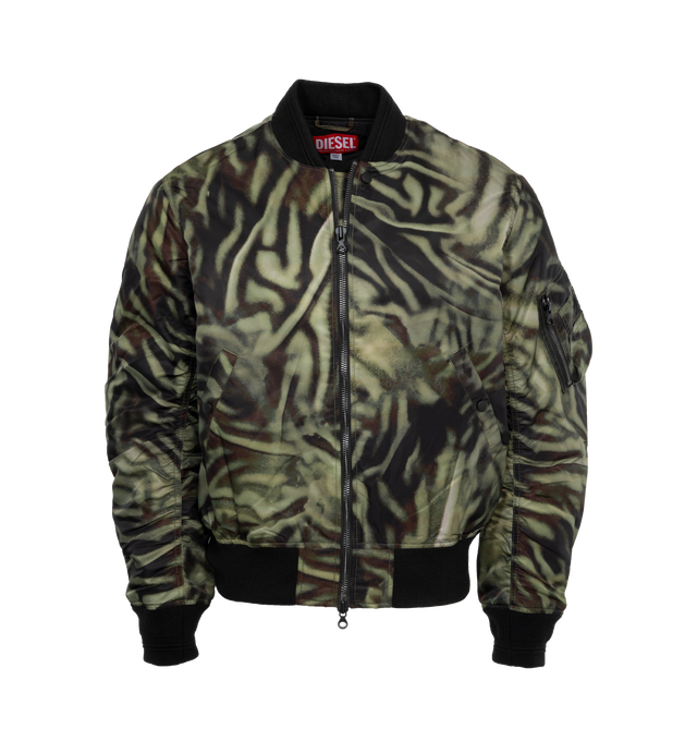 GREEN - DIESEL J-Dublee Jacket featuring abstract pattern print, embroidered logo, stand-up collar, front two-way zip fastening, long sleeves, ribbed cuffs and hem, sleeve zip pocket, two diagonal pockets to the sides and straight hem. 100% polyamide. 88% acrylic, 11% polyester, 1% spandex/elastane.