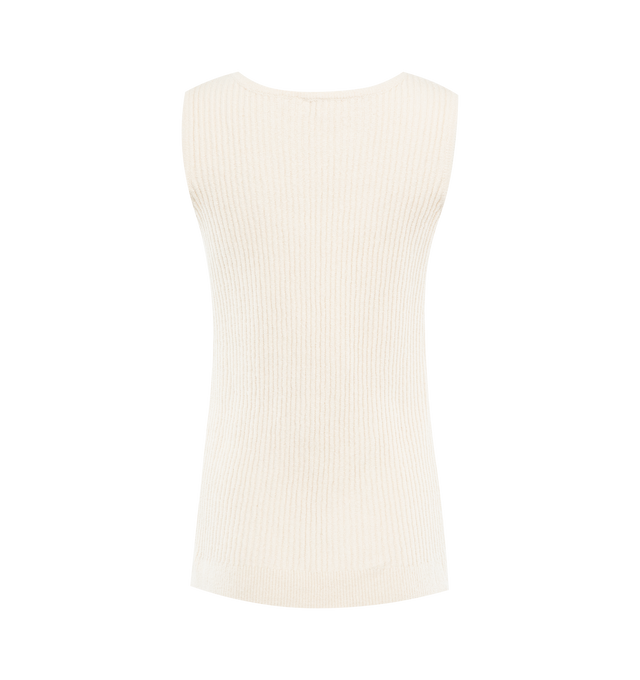 Image 2 of 2 - WHITE - TOTEME Textured Rib Tank featuring chunky rib, regular fit, scoop neck and sleeveless. 70% cotton organic, 30% polyamide. 